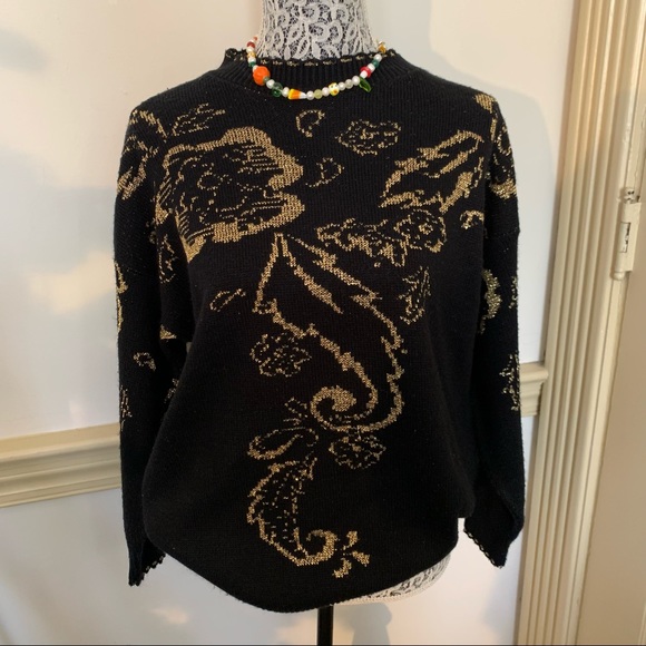 Vintage Black + Gold Crewneck Sweater SZ XL - Picture 5 of 12